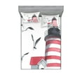 thumbnail image 1 of Ambesonne Lighthouse Fitted Sheet & Pillow Sham Set, Seagulls Beach Sea, King, Red Grey White, 1 of 2