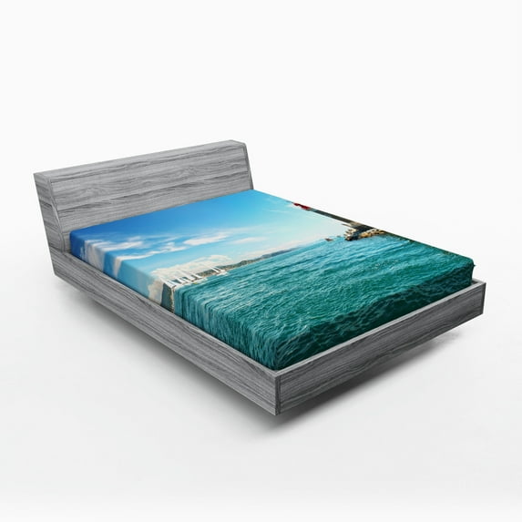 Ambesonne Lighthouse Fitted Sheet, Sunny Day by the Sea, Queen Size, Multicolor