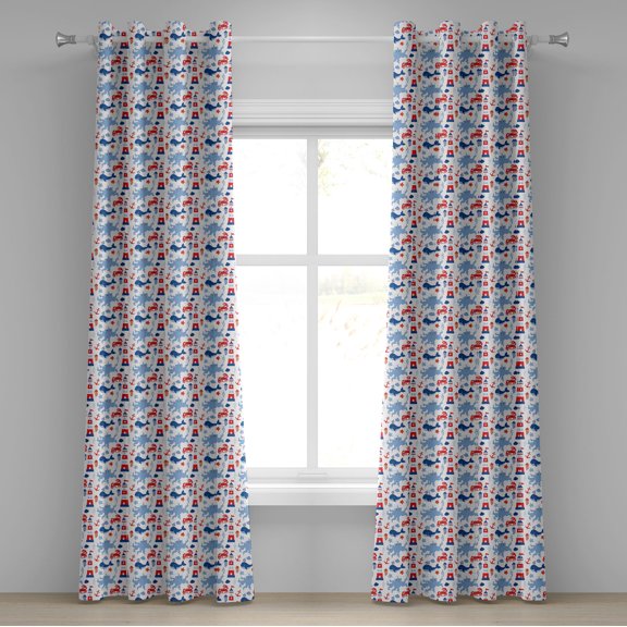 Ambesonne Lighthouse Grommet Curtain, Animal Pattern Shell, 50" x 120", Blue Red White