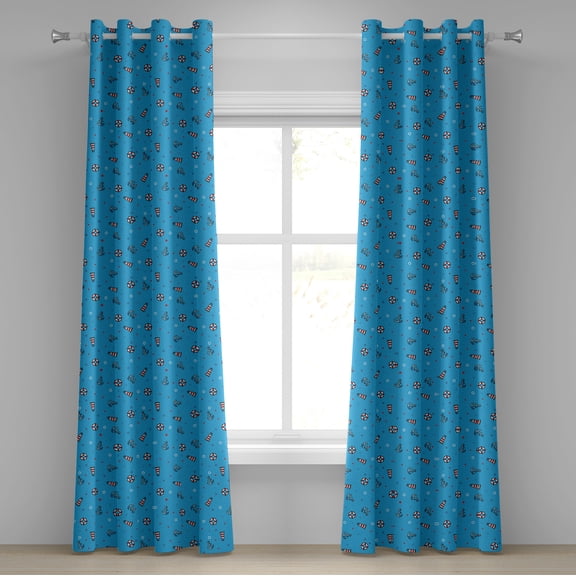 Ambesonne Lighthouse Grommet Curtain, Polka Dots Marine, 50" x 108", White Blue and Red