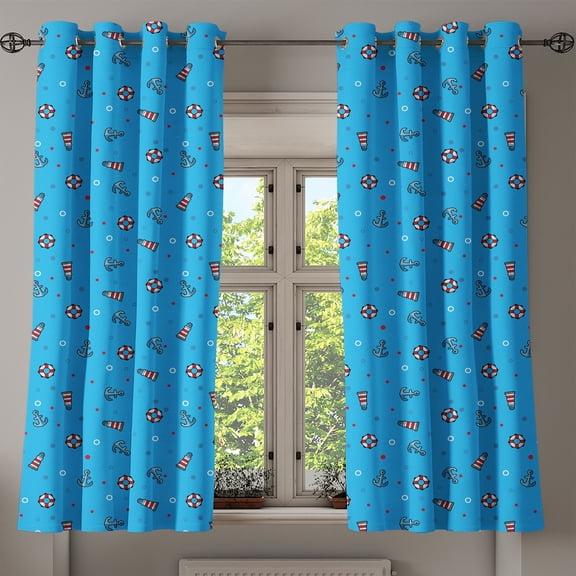 Ambesonne Lighthouse Grommet Curtain, Polka Dots Marine, 50" x 63", White Blue and Red