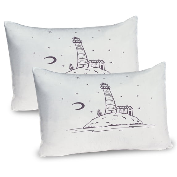 Ambesonne Lighthouse Pillow Sham 2 Pack, Lighthouse on a Hill, 30"x20", Mauve Taupe Eggshell