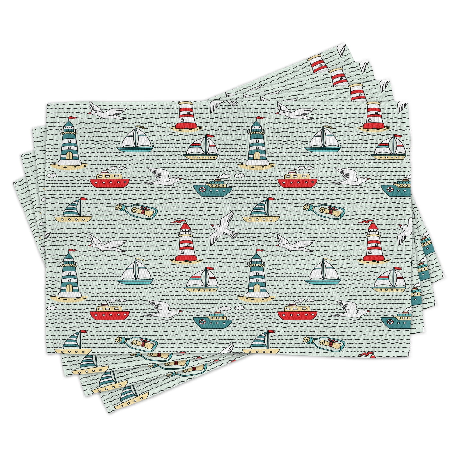 Ambesonne Lighthouse Place Mats Set of 4, Message Bottle Gulls ...
