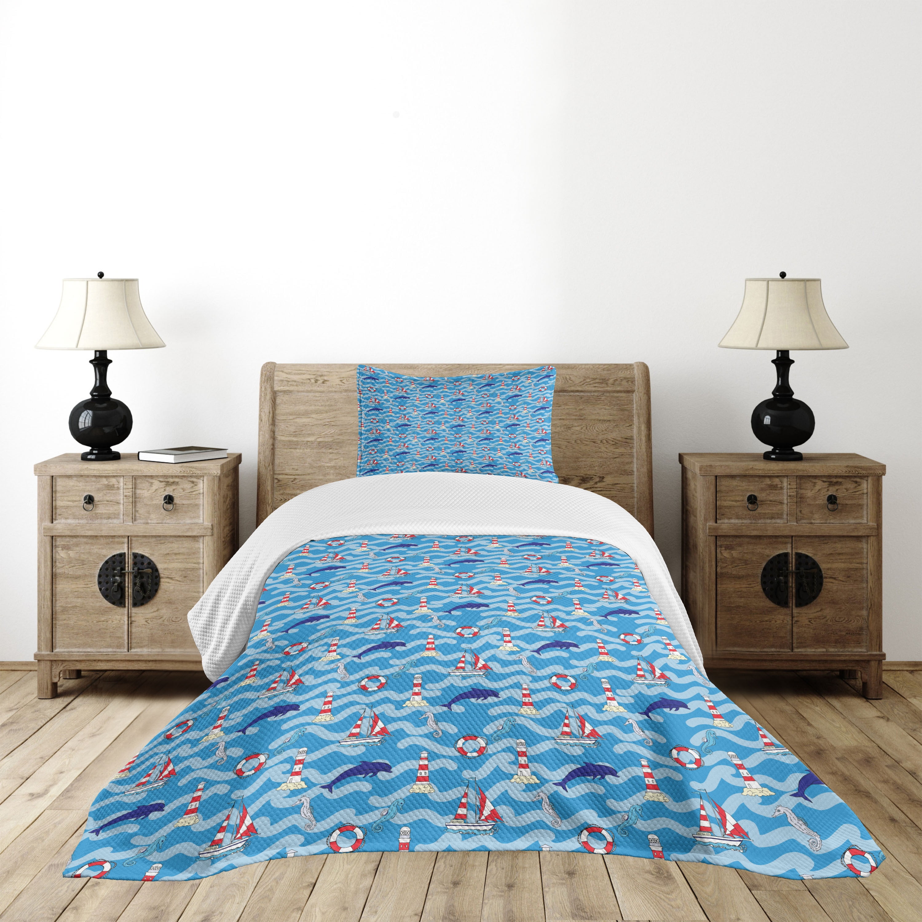Blue Twin Kids Unisex Quilted Bedspread Set
