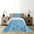 thumbnail image 1 of Ambesonne Lighthouse Quilted Bedspread Set 2 Pcs, Wavy Lines Dolphins, Twin Size, Blue Navy Blue Red, 1 of 6