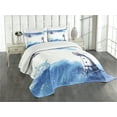 thumbnail image 1 of Ambesonne Lighthouse Quilted Bedspread Set 3 Pcs, Handdrawn Art Anchor, King Size, Blue and White, 1 of 5