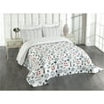 thumbnail image 1 of Ambesonne Lighthouse Quilted Bedspread Set 3 Pcs, Nautical Wave Helms, King Size, Indigo Red White, 1 of 5