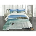 thumbnail image 1 of Ambesonne Lighthouse Quilted Bedspread Set 3 Pcs, Palms Beach Seaside, Queen Size, Blue White Green, 1 of 3