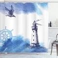 thumbnail image 1 of Ambesonne Lighthouse Shower Curtain, Handdrawn Art Anchor, 69"Wx75"L, Blue and White, 1 of 5
