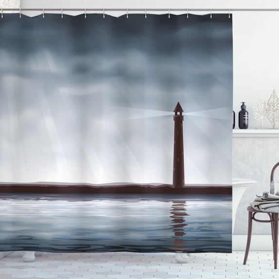 Ambesonne Lighthouse Shower Curtain, Marine Life Theme, 69"Wx75"L, Bluegrey Chocolate