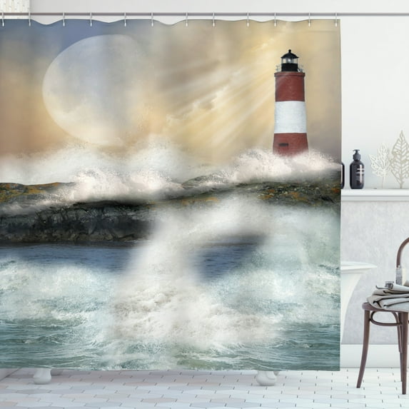 Ambesonne Lighthouse Shower Curtain, Stormy Sea Waves, 69"Wx75"L, Multicolor