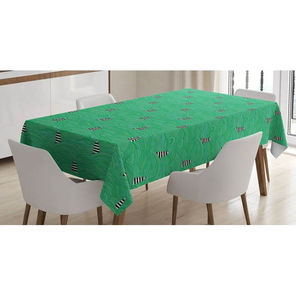 Ambesonne Lighthouse Tablecloth Rectangular Table Cover, Abstract Wavy Stripe, 60"x90", Green Black White