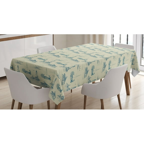 Ambesonne Lighthouse Tablecloth Rectangular Table Cover, Summertime Lines Print, 52"x70", Dark Blue Beige