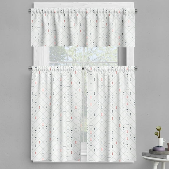 Ambesonne Lighthouse Valance & Curtain, Checkered Marine Items, 55"x30", Dark Blue Red White