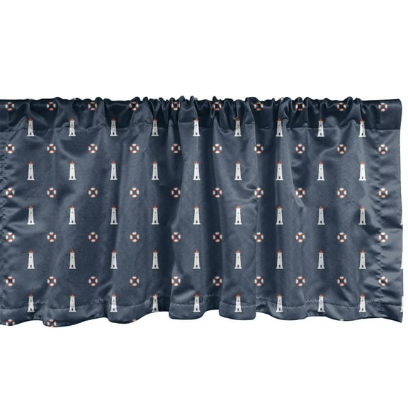Ambesonne Lighthouse Window Valance, Nautical Themed Form, 54" X 12", Dark Sky Blue White and Ruby