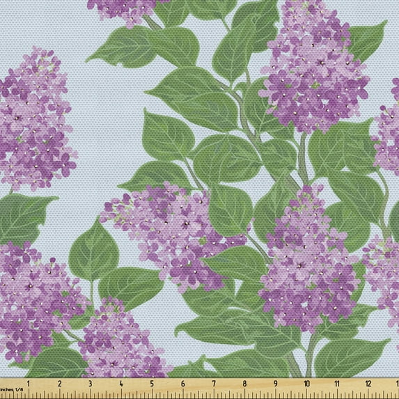 Ambesonne Lilac Fabric by the Yard Upholstery, Bouquets of Fresh Flowers, 10 Yards, Pale Blue Lilac
