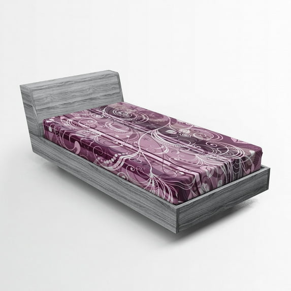 Ambesonne Lilac Fitted Sheet, Flowers Leaves Retro, Twin XL Size, Lilac