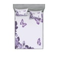 thumbnail image 1 of Ambesonne Lilac Fitted Sheet & Pillow Sham Set, Bridal Roses Butterflies, Full, Lilac and Violet, 1 of 2