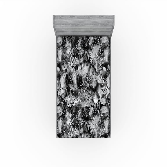 Ambesonne Lilac Flowers Fitted Sheet, Floral Scene Gothic, Twin XL Size, Charcoal Grey Pale Grey