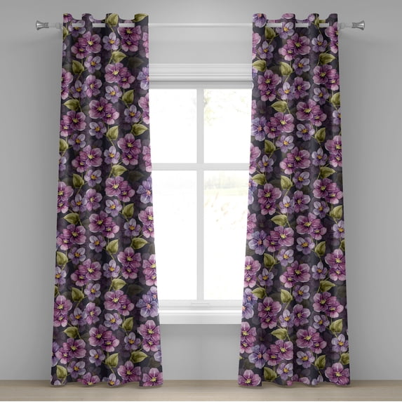 Ambesonne Lilac Flowers Grommet Curtain, Nostalgic Boho Jungle, 50"x120", Pistachio Green Lavender