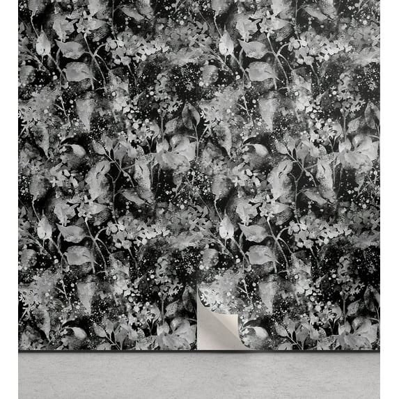 Ambesonne Lilac Flowers Peel & Stick Wallpaper for Home, Floral Scene Gothic, 13"x36", Charcoal Grey Pale Grey