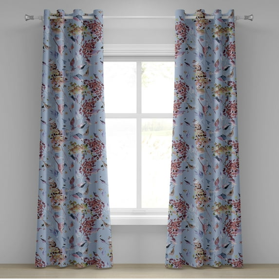 Ambesonne Lilac Grommet Curtain, Springtime Flowers Boho Art, 50"x84", Lavender Blue Pale Maroon