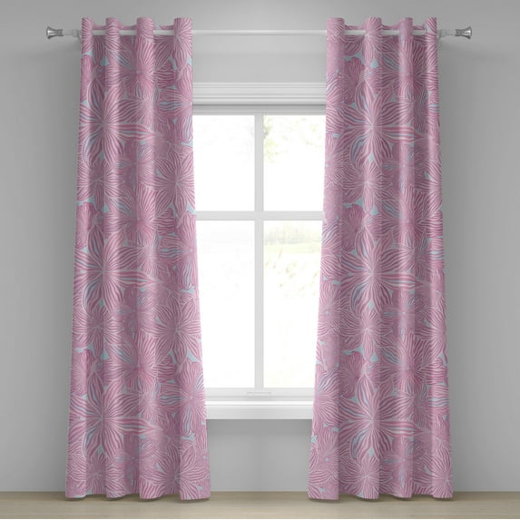 Ambesonne Lilac Pattern Grommet Curtain, Retro Floral Pinkish, 50"x108", Pale Pink Pale Blue
