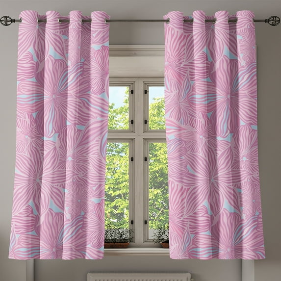 Ambesonne Lilac Pattern Grommet Curtain, Retro Floral Pinkish, 50"x60", Pale Pink Pale Blue