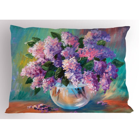 Ambesonne Lilac Pillow Sham, Oil Painting Flowers Art, 26" X 20", Multicolor