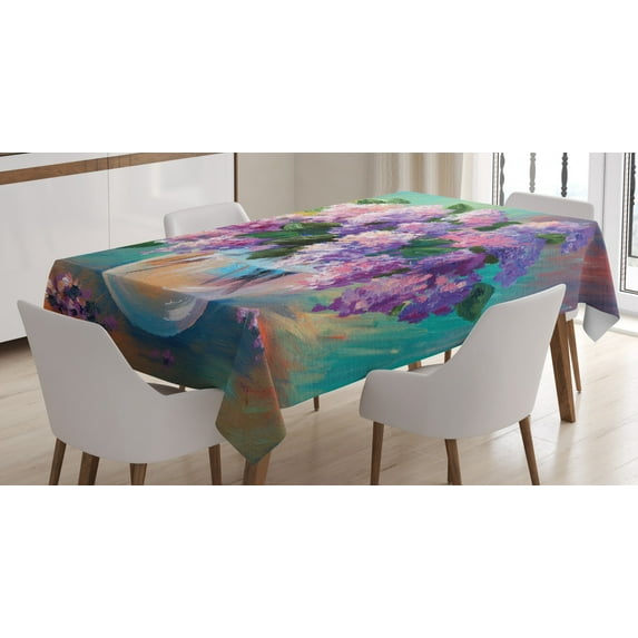 Ambesonne Lilac Tablecloth Rectangular Table Cover, Oil Painting Flowers Art, 60"x90", Multicolor