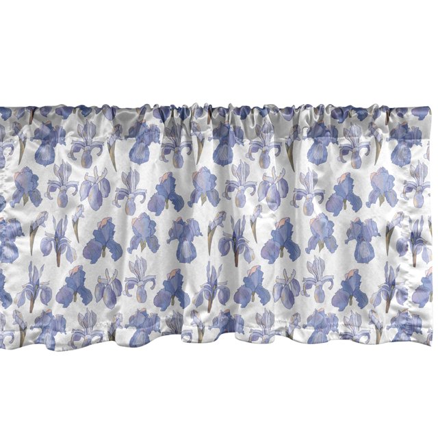 Ambesonne Lilac Valance Pack of 2, Watercolor Continuous Irises, 42"X12", Cocoa Lavender Blue and Peach