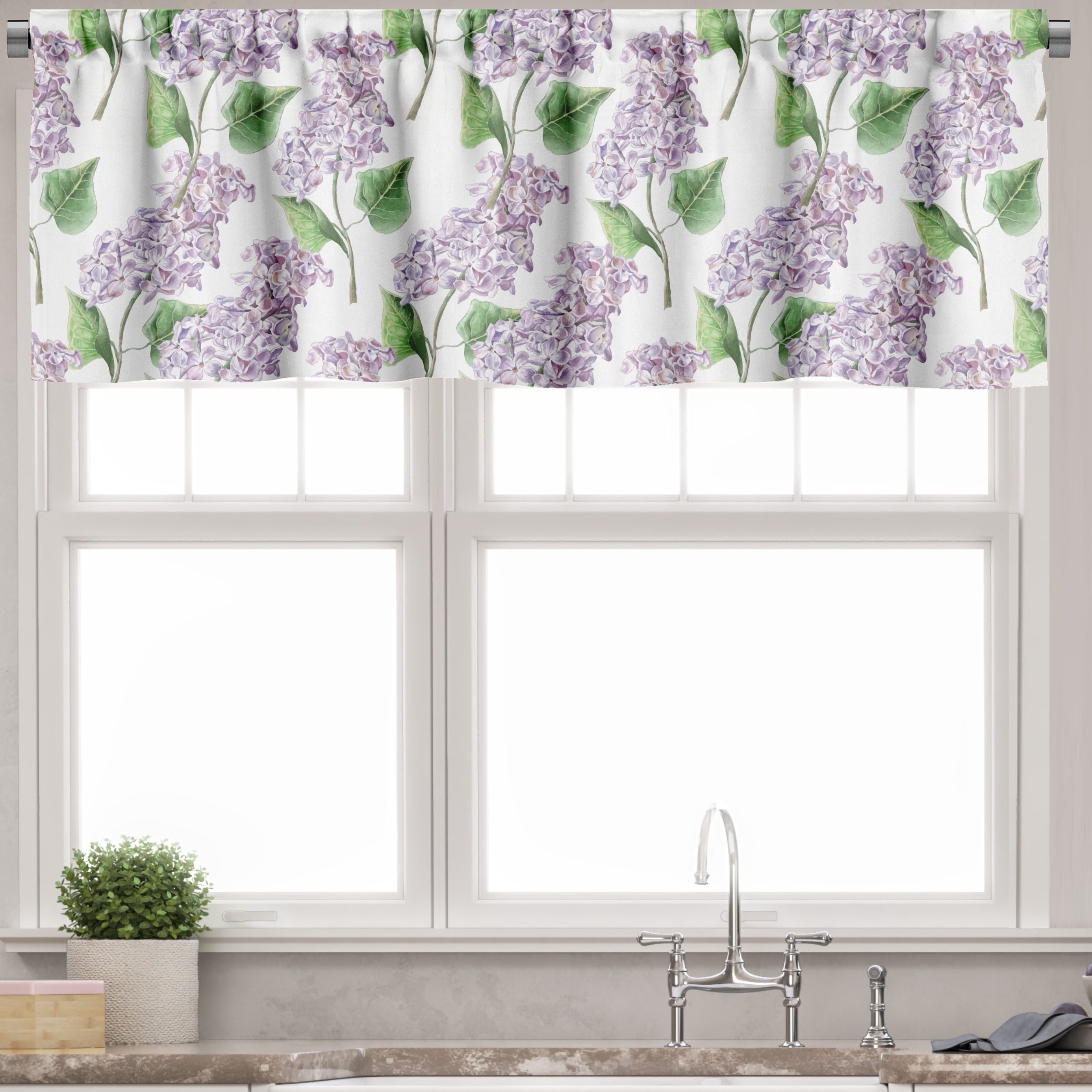 Lilac and Green Floral Satin Rod Pocket Valance 42" x 12"