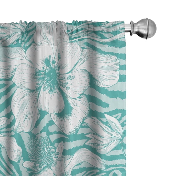 Ambesonne Lily Curtains, Flowers Stripes Flora Plot, Pair of 28"x63", Dark Seafoam White