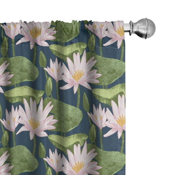 Ambesonne Lily Flower Curtains, Pink Blooms on Pond, Pair of 28"x63", Multicolor