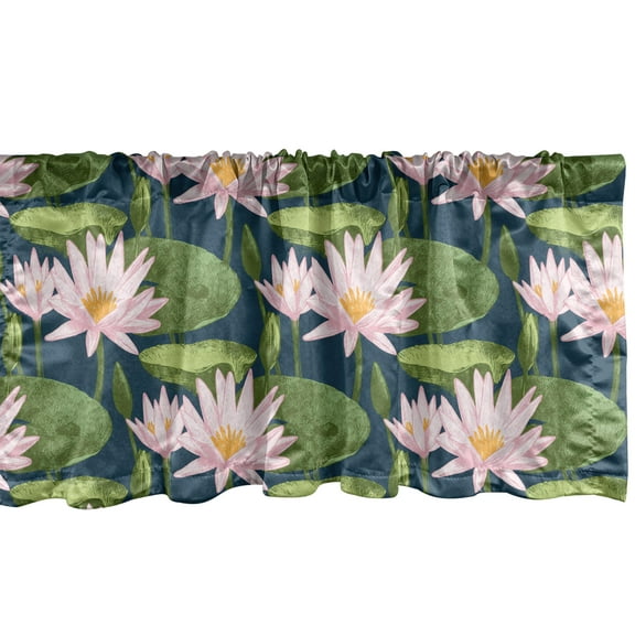 Ambesonne Lily Flower Window Valance, Pink Blooms on Pond, 54" X 18", Multicolor