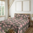 thumbnail image 1 of Ambesonne Lily Flowers Fitted & Flat Sheet with Shams 4 Pcs Set, Fantasy Floral Retro, Calking, Indigo Pastel Pink, 1 of 5