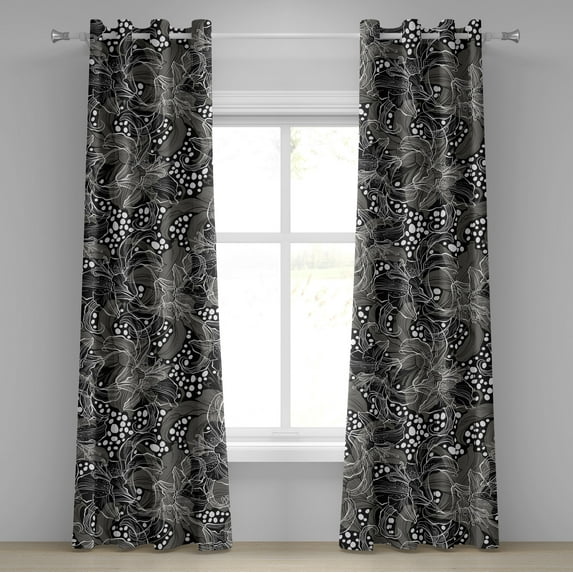 Ambesonne Lily Flowers Grommet Curtain, Floral Pattern Bitonal, 50"x120", Pale Grey Charcoal Grey