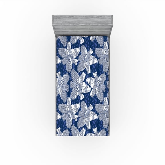 Ambesonne Lily Pattern Fitted Sheet, Retro Dots and Flowers, Twin Size, Dark Lavender Eggshell