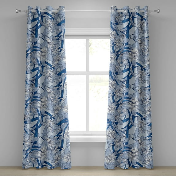 Ambesonne Lily Pattern Grommet Curtain, Boho Atmosphere Floral, 50"x72", Dark Lavender Ceil Blue
