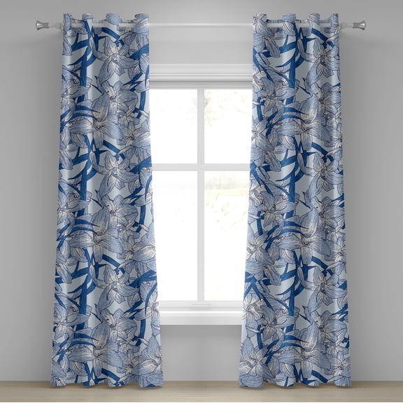 Ambesonne Lily Pattern Grommet Curtain, Boho Atmosphere Floral, 50"x84", Dark Lavender Ceil Blue