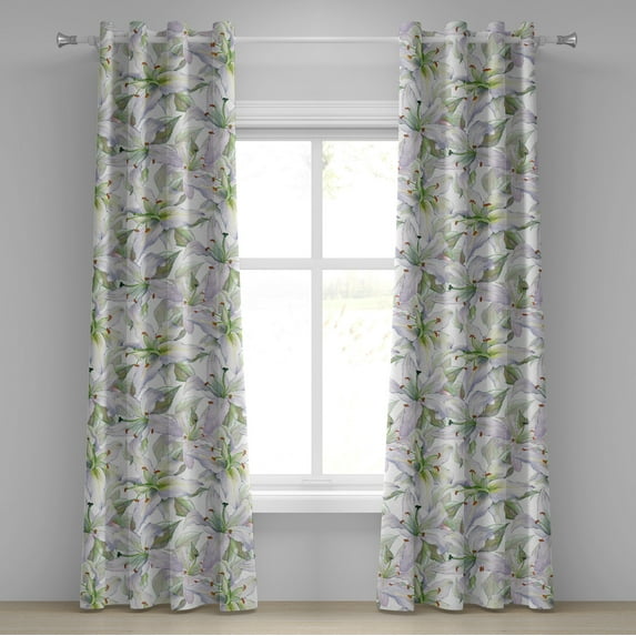 Ambesonne Lily Pattern Grommet Curtain, Watercolor Greenery, 50"x96", Pastel Purple Lime Green