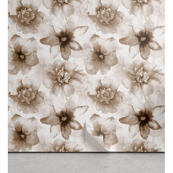 Ambesonne Lily Peel & Stick Wallpaper for Home, Nostalgia Bohemian Flowery, 13"x72", Sepia Pale Grey Taupe