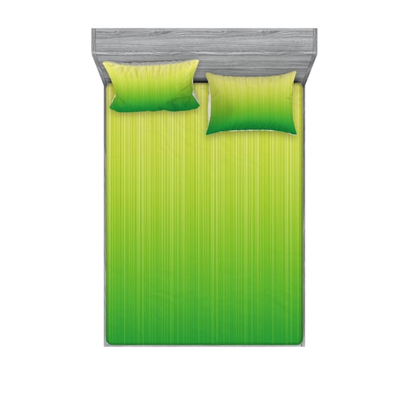 Ambesonne Lime Green Fitted Sheet & Pillow Sham Set, Striped Futuristic, Queen, Pale Green