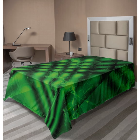 Ambesonne Lime Green Flat Sheet, Psychedelic Blurry, TwinXL Size, Hunter Green Black