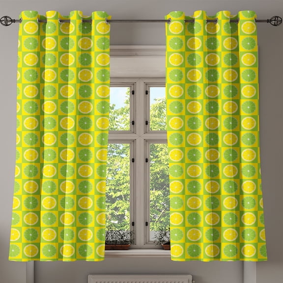 Ambesonne Lime Green Grommet Curtain, Lemon Lime Pop Art, 50" x 63", Yellow Lime Green