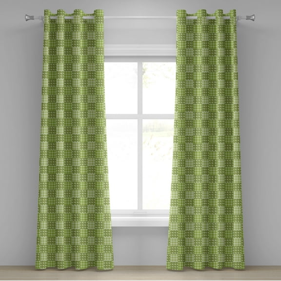 Ambesonne Lime Green Grommet Curtain, Patchwork Simple Art, 50" x 96", Lime and Pale Green