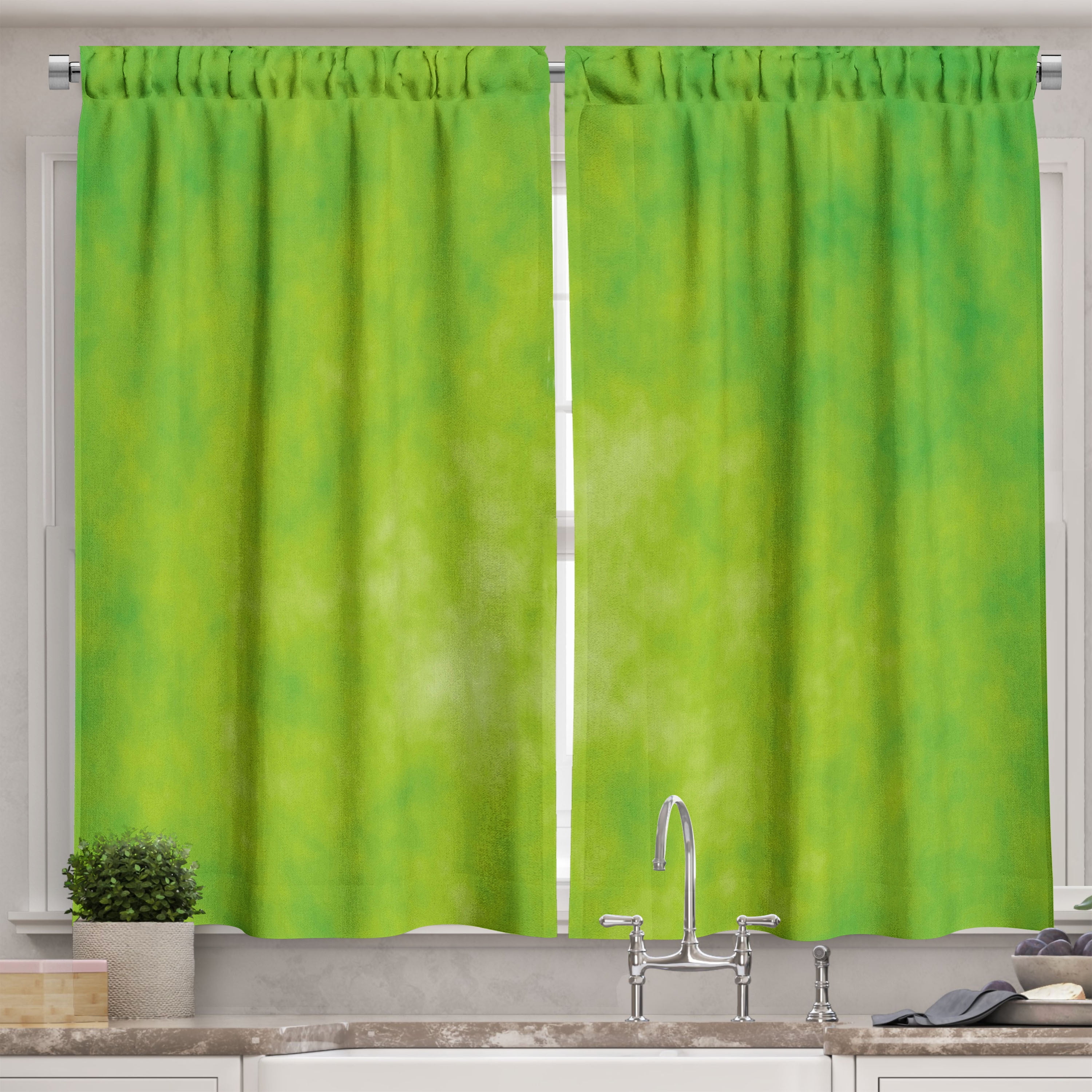 Ambesonne Lime Green Kitchen Curtains, Cloudy Color Shade, 55"x45 ...