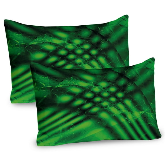 Ambesonne Lime Green Pillow Sham 2 Pack, Psychedelic Blurry, 26"x20", Hunter Green Black
