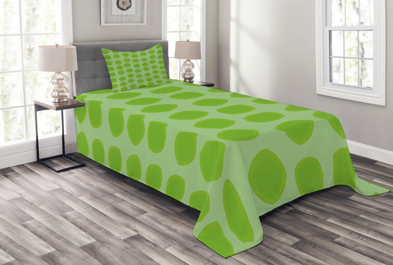 Lime Green Quilted Twin Bedspread Set with Pillow Sham