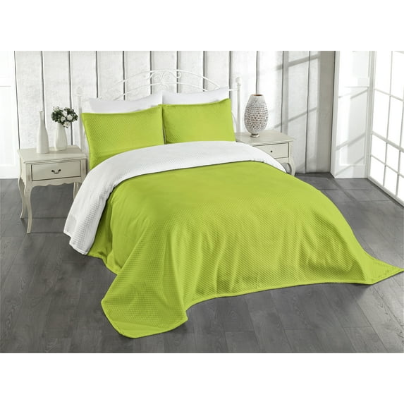 Ambesonne Lime Green Quilted Bedspread Set 3 Pcs, Blurry Pastel Colors, King Size, Apple Green